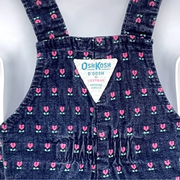 OshKosh B'Gosh Vintage Vestbak Overalls Floral Denim Blue Size 3T Union Made USA - Picture 9 of 11